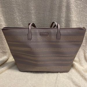 Kate Spade Haven Lane Hana Tote Glitter Stripe Neutral Handbag Large